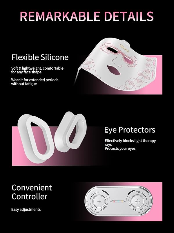 Silorié LED Face Mask Light Therapy, 4-Color Facial Mask with Near Infrared Light, 288 LEDs, 3 Modes, 3 Intensity Levels, USB-C Rechargeable Skin Care Device image 7