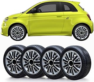 SOLIP car 14 inch wheel trims, Hub caps, Set of 4 Fiat 500 wheel trims, Silver/Black Full Set (4fs)