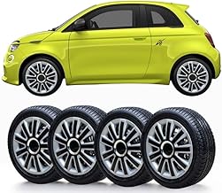 SOLIP car 14 inch wheel trims, Hub caps, Set of 4 Fiat 500 wheel trims, Silver/Black Full Set (4fs)