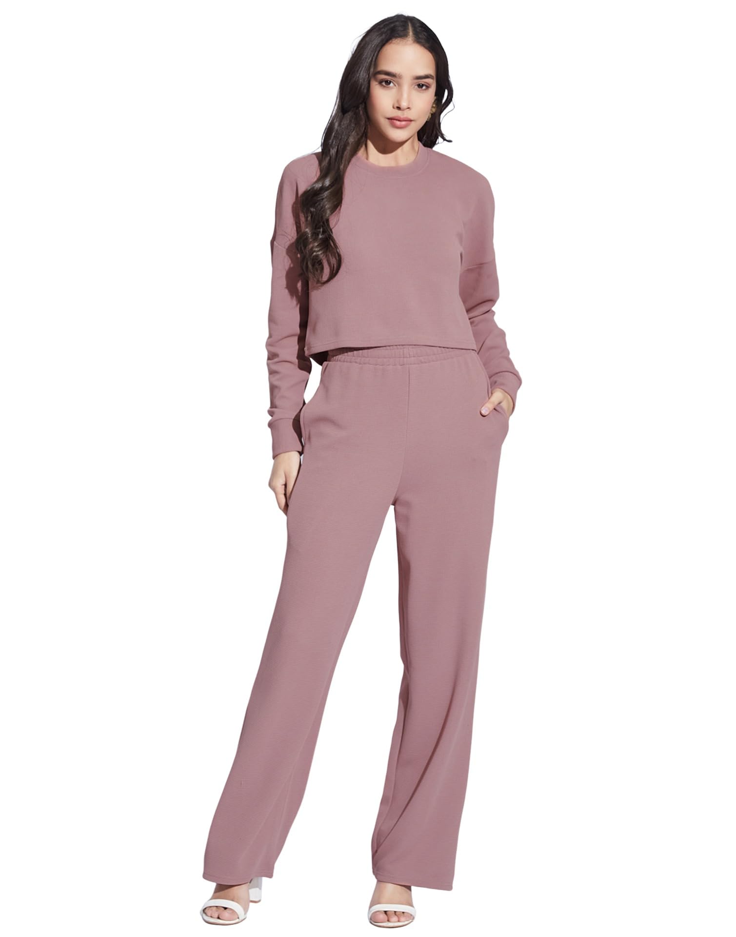 siril Women's Lycra Solid Co-Ord Set Textured Top And Trouser Pant Set | Co Ord Set Stylish | Two Piece Co-Ord Set-picture-35
