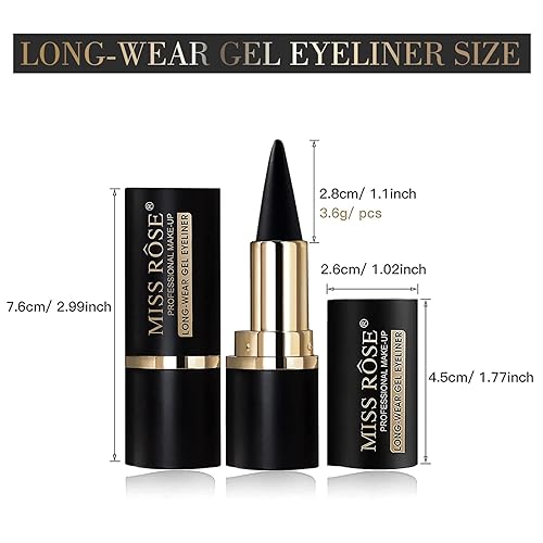 Miniatura 7 de Miss Rose Delineador de ojos de gel M, 2 lápices delineadores de ojos negros, delineador de ojos contra el agua, fácil de usar, maquillaje de ojos