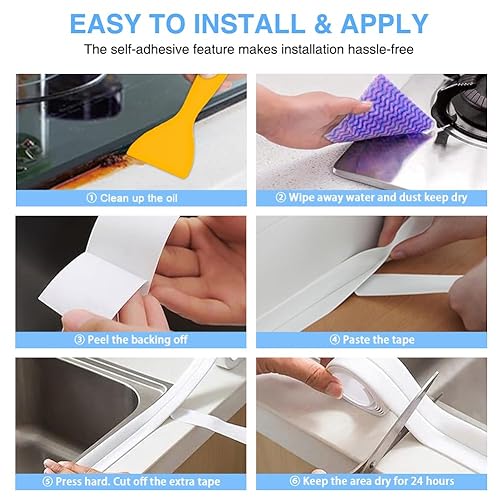 Miniatura 5 de 2 rollos de cinta autoadhesiva para calafatear, impermeable, para baño, tira selladora de calafateo blanca, papel tapiz para despegar y pegar,