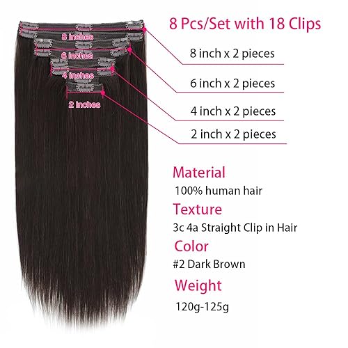 Miniatura 10 de Nvnvdij Extensiones de cabello humano lacio con clip 8 piezas por juego con 18 clips de doble trama extensiones de cabello humano virgen brasileño