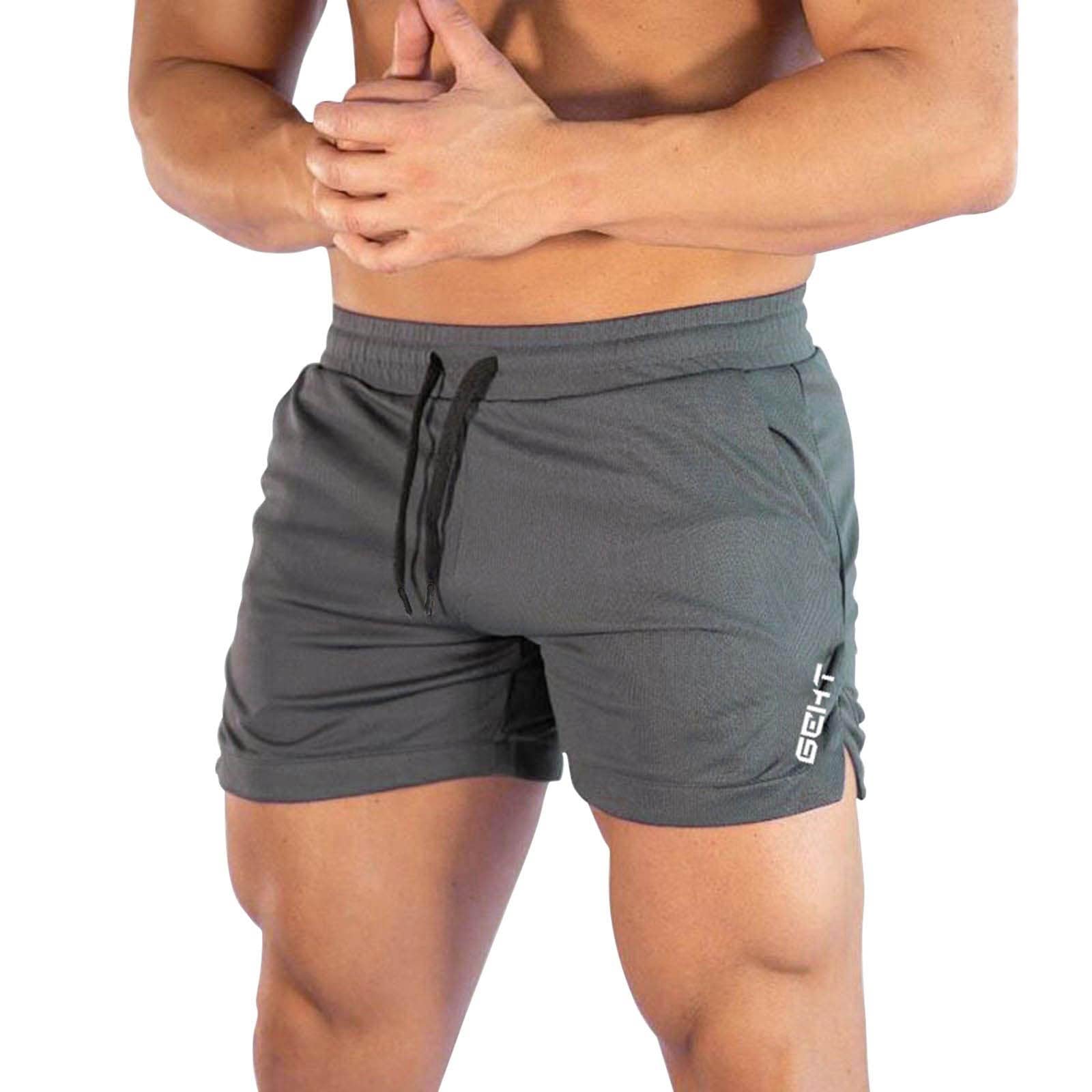 Men's Grey Gym Shorts For Athletic Workouts Quick Dry Lightweight Elastic Waist Sports Running Hiking Shorts With Pockets(,Medium)
