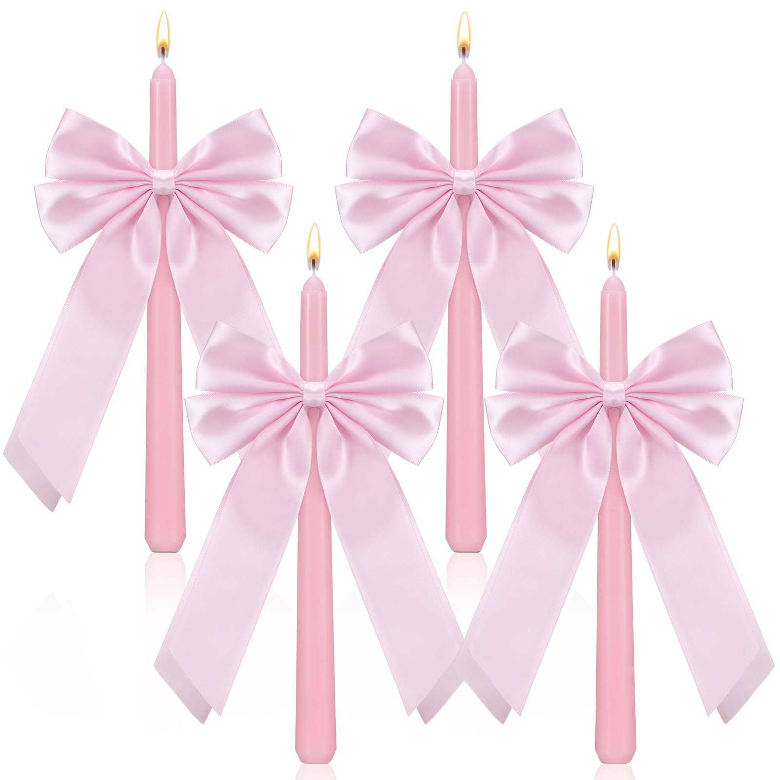 Conelist 4 Pcs Bow Taper Candles Coquette Taper Candles Wedding Candles Decor 10 Inch Smokeless Unscented Candle Cowgirl Gifts for Coquette Bachelorette Bridal Wedding Party(Pink)