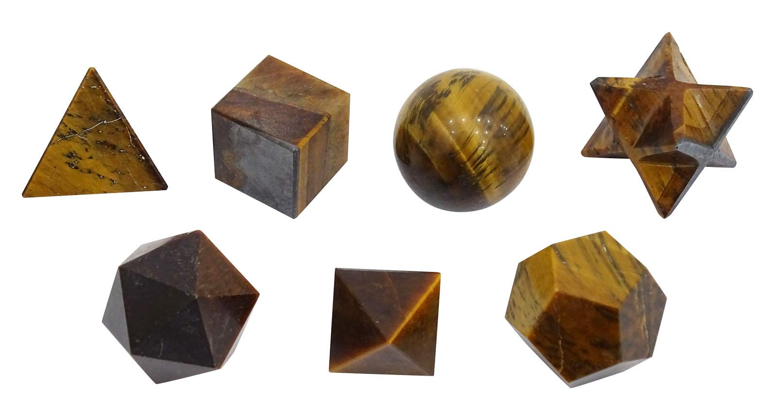 Harmonize Tiger Eye Stone 7 Pieces Sacred Geometry Sets Reiki Healing Crystal Spiritual Gift