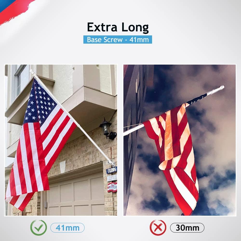 Flag Poles for Outside House, 5ft Flag Pole with Bracket and Rings, Stainless Steel Wall Mounted Flag Pole Kit for House Yard Garden Outdoor Residential or Commercial (White) - Image 4