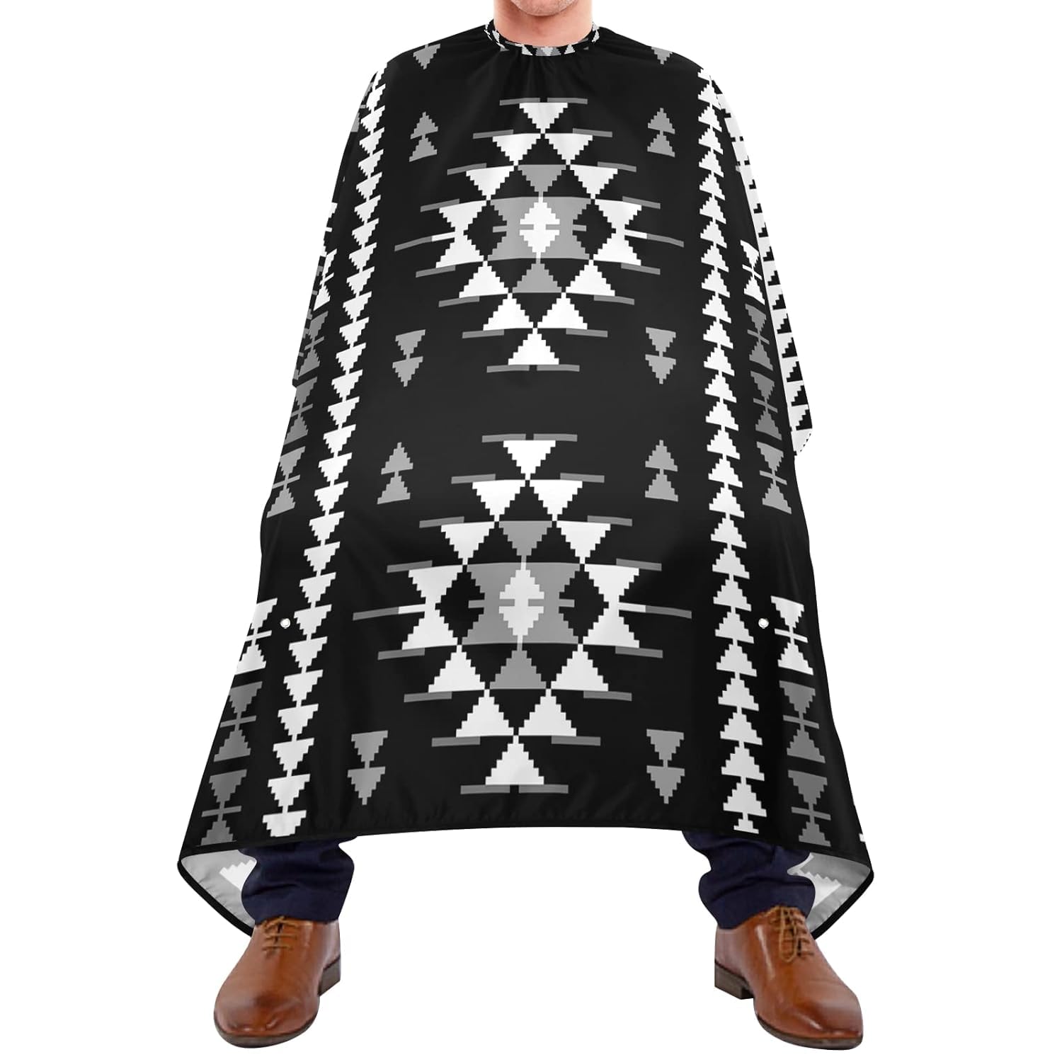 Capas De Peluqueria Textura Étnica Geométrica Tribal En Blanco Y Negro Capa De Barbero Poliéster Delantal Cierre De Cuello Niños Barbero Capas Para Adultos Niños Hombre