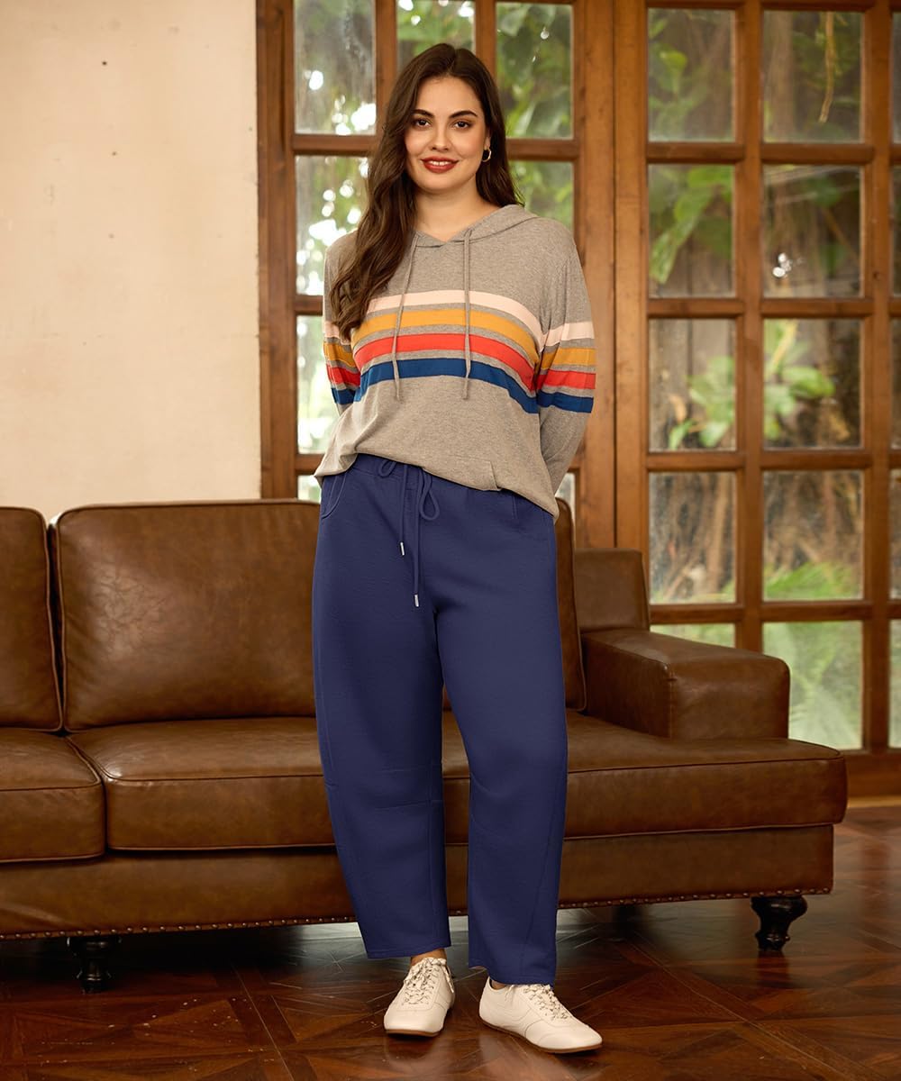 CARCOS Plus Size Pants for Women Barrel Sweatpants Baggy Wide Leg Lounge Drawstring Casual Palazoo with Pockets XL-5XL - Image 2