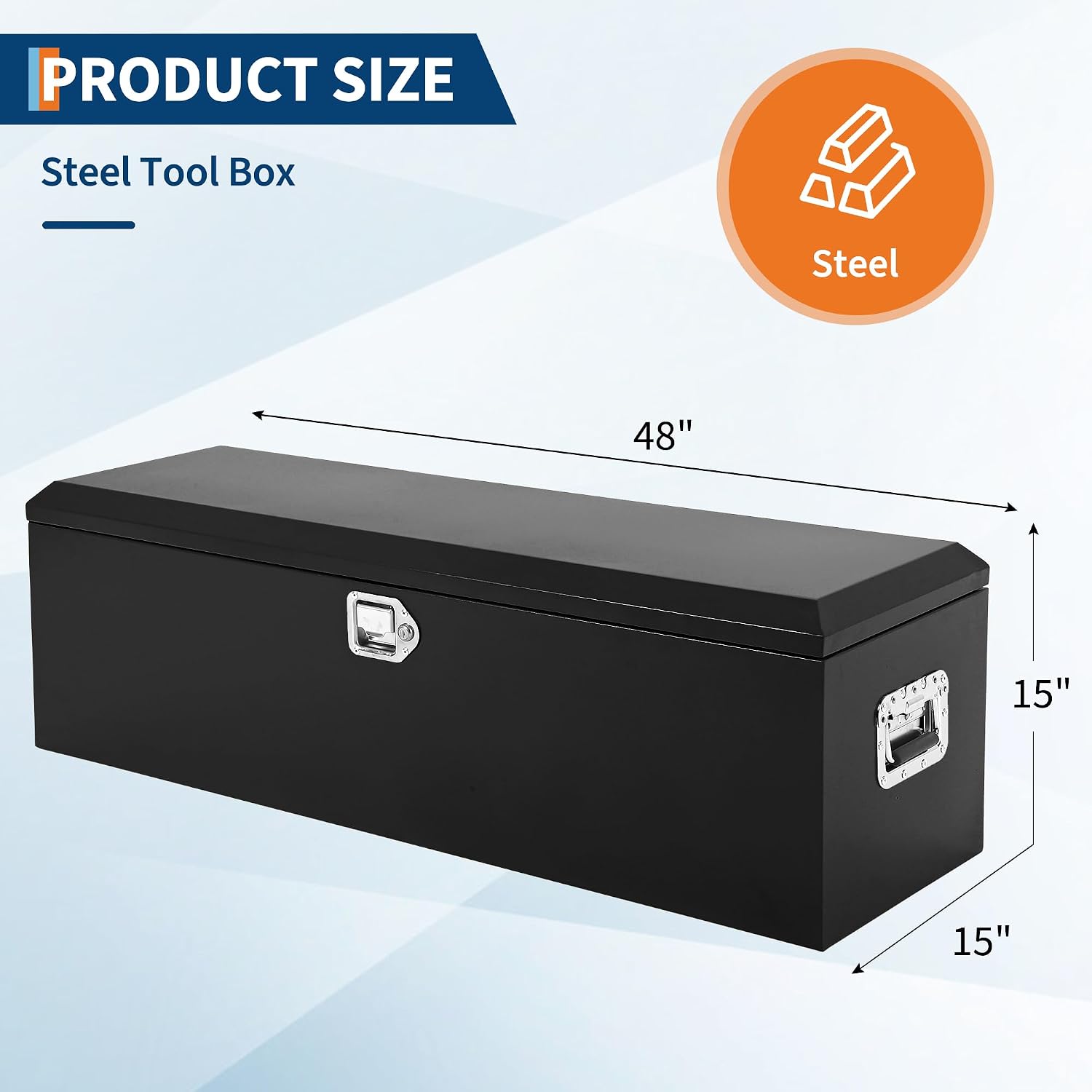 GarveeTech Steel Truck Bed Tool Box, Heavy Duty Waterproof Metal Toolbox Organizer with Lock and Key, Trailer Tool Box for Truck, Pickup, RV, Trailer