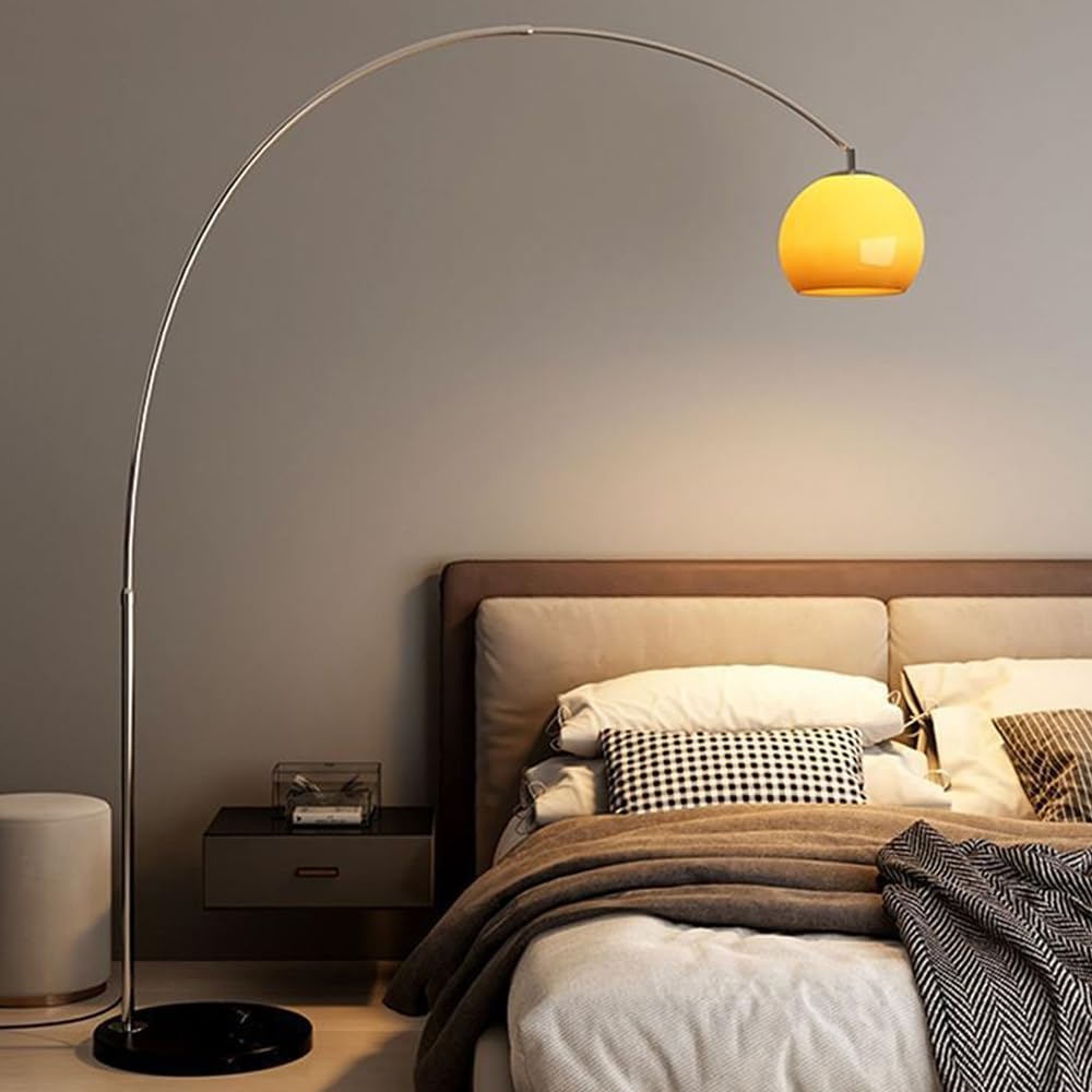 HGJHJJHK Mid Century Globe Glass Floor Lamp Marble Base Floor Light Height-Adjustable Iron Tall Lamp with E26 Dimmable Orange Glass Standing Light for Study Living Room Bedroom Sofa Area