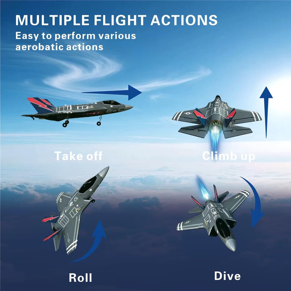F35 RC Flugzeug für Erwachsene 3D6G Brushless 40mm EDF RC Jet | 2,4GHz 4 Kanäle RC Flugzeug mit Gyro Stabilisierung EPP Schaumstoff Stunt Segelflugzeug inklusive 2 Akkus und Ersatzteilen