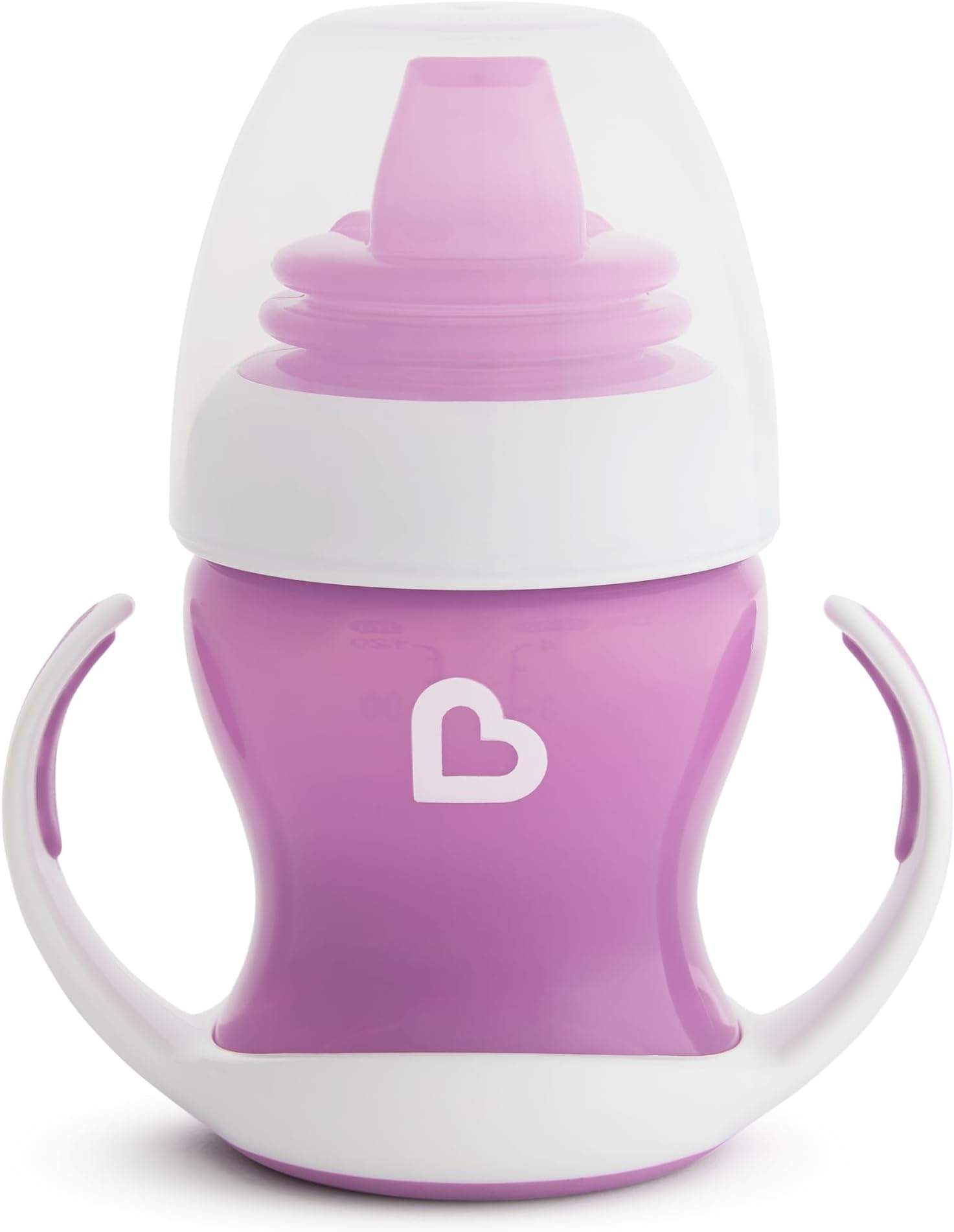 Munchkin Gentle Transition Trainer Cup, Spout transition from bottle to spill proof cup, leak proof and anti-slip handle for Baby/infant, boys and girls, 4oz Capacity, 4 months and above, Purple