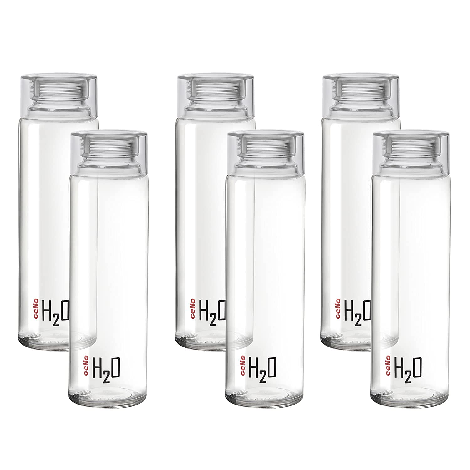 CELLO H2O Glass Water Bottle Set of 6 Pcs for Office & Daily Use 920 ml, Transparent | Durable Freezable & Fridge Safe,