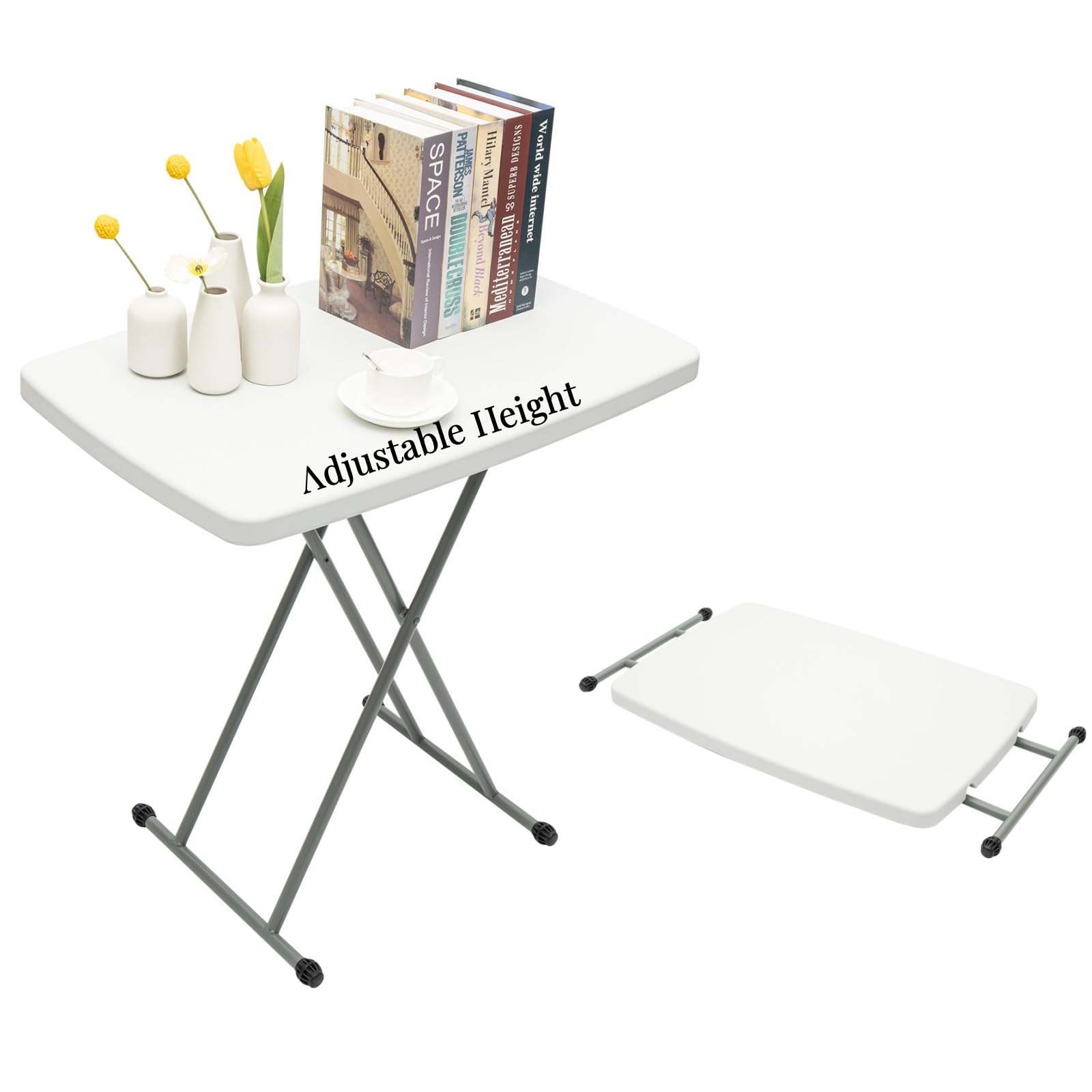 Small Folding Table, Foldable Camping Table with 13.7-29.6 in Adjustable Height, Personal Writing Study Work Desk for Office Home, Heavy Duty Portable