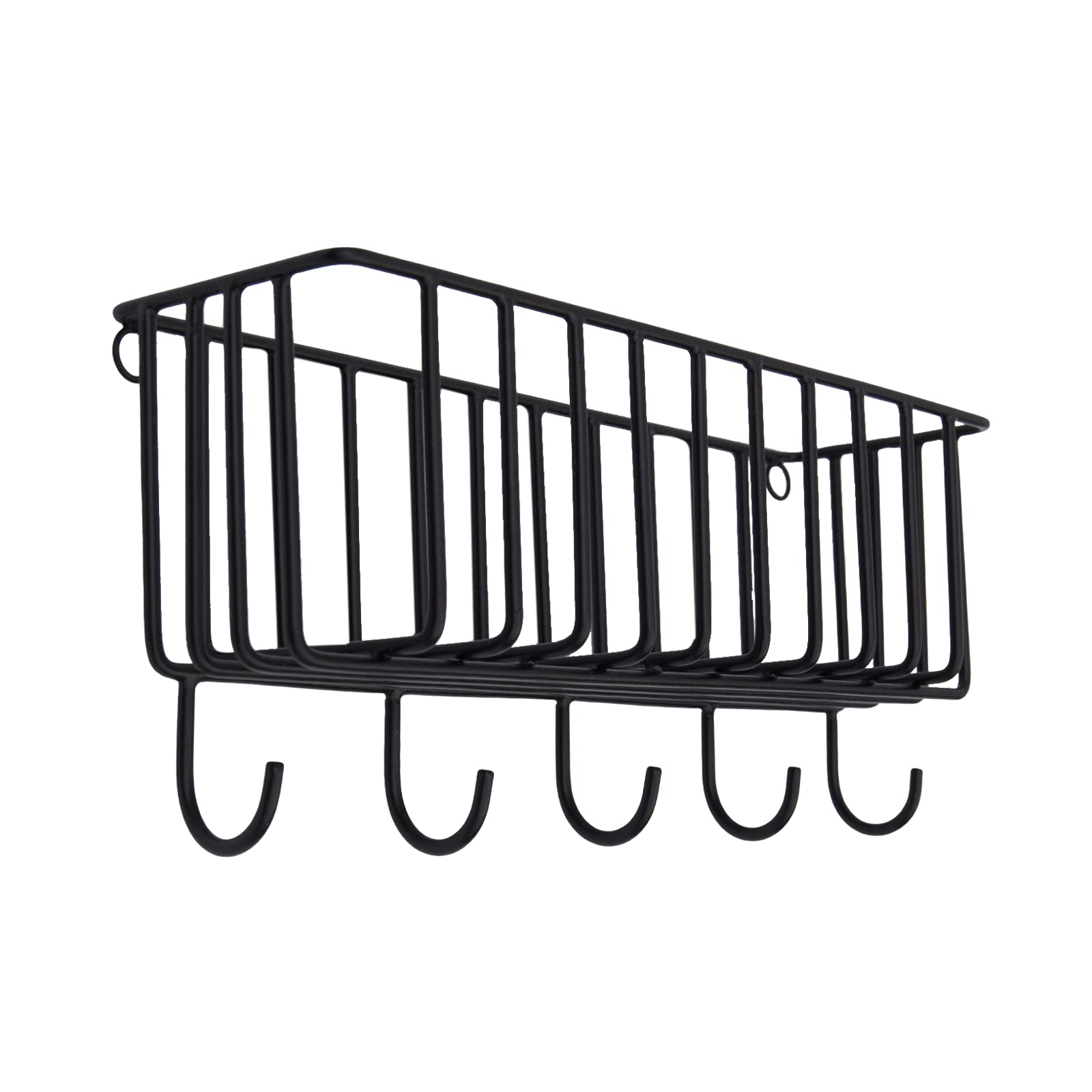 Cesta de almacenamiento Fynn con gancho negro de 30 x 13 cm, soporte para utensilios de cocina, estante para especias