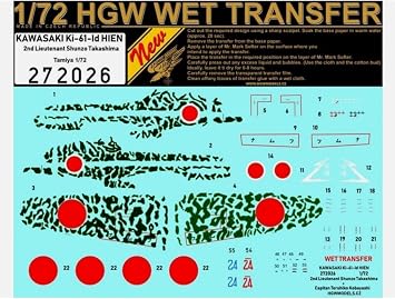 272026 1/72 Decal for Kawasaki Ki-61-Id Hien for Tamiya Wet Transfer