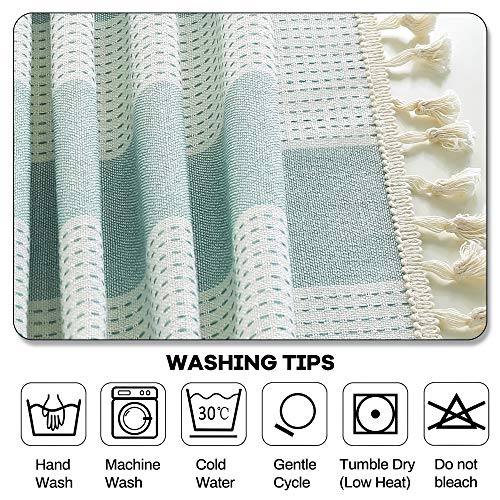 Amhoo Stitching Tassel Tablecloth Striped Table Cloth Rectangle Cotton Linen Dust-Proof Table Cover For Kitchen Dinning 54 X 70 Inch Teal #TOP5