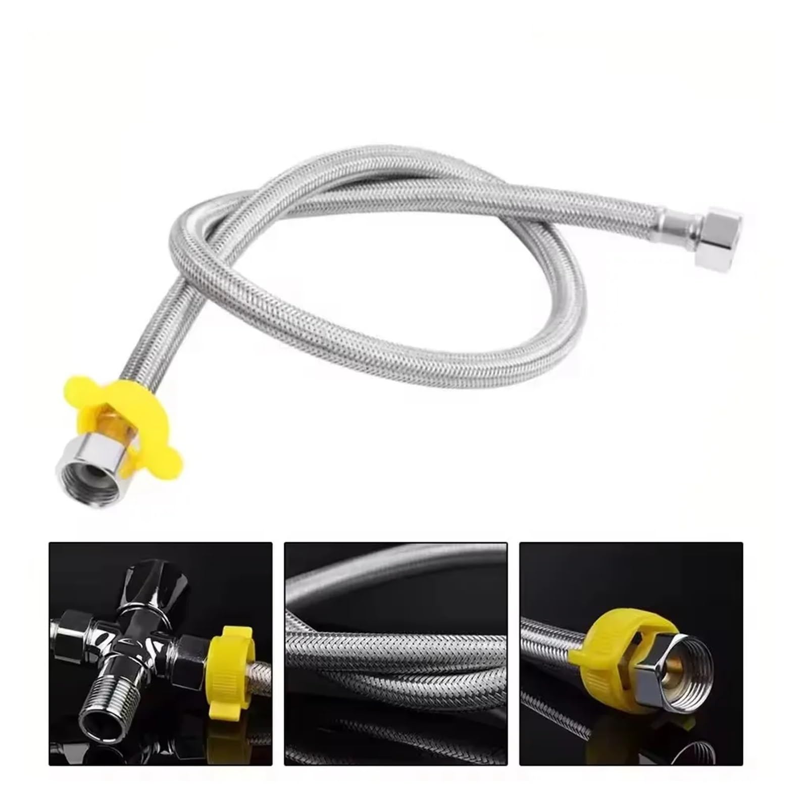 1 tubo flessibile di ingresso dell'acqua del rubinetto G1/2" da 20/60/80/100/150/200 cm, collegamento intrecciato in acciaio inossidabile, caldo e freddo(SUS nut silver,20cm)