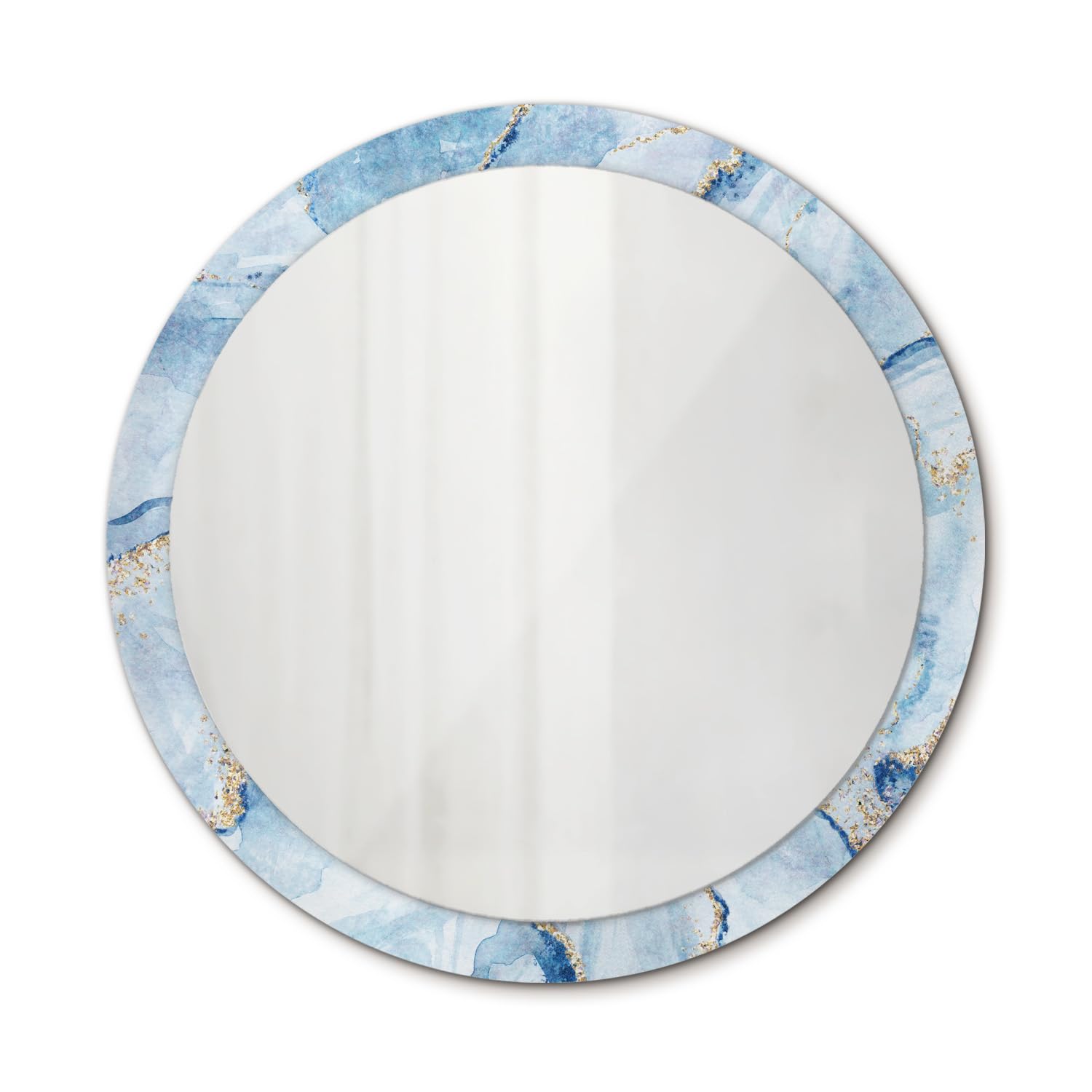 Miroir rond sans cadre 100 cm effet marbre bleu pour agrandir et illuminer un salon