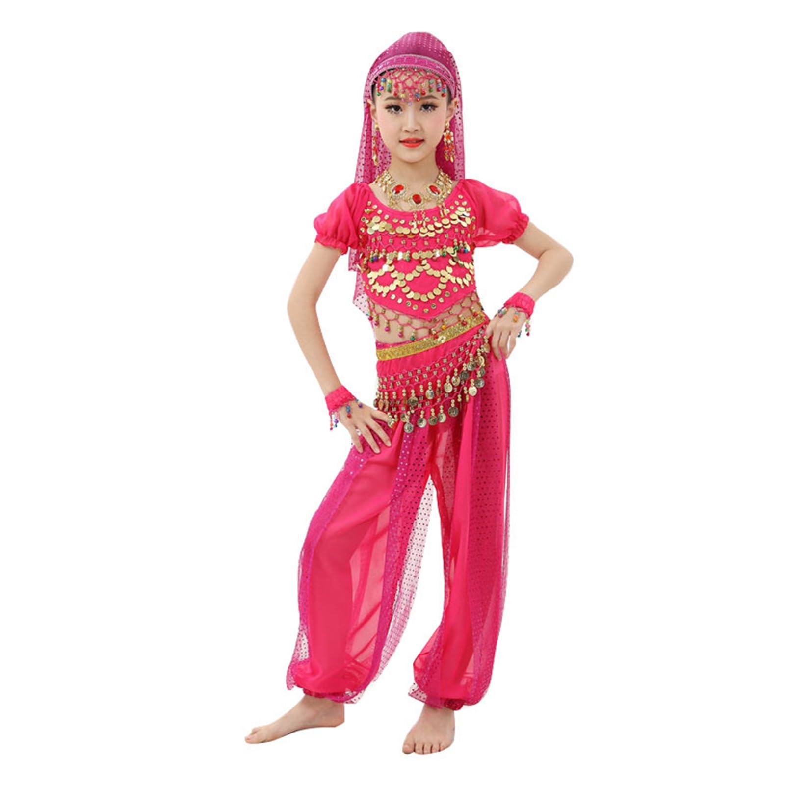 Children's Girls Belly Dance Costumes Kids Belly Dancing Cloth Kids Indian Cute Dance Costume Children's Day Sequin Outfits Girls Latin Dance Costumes Suitable for Stage Performance (5-6 Years)