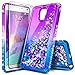 Galaxy Note 4 Case with Tempered Glass Screen Protector for Girls Kids Women, NageBee Glitter Liquid Sparkle Bling Floating Quicksand Waterfall Diamond Cute Case for Samsung Galaxy Note 4 -Purple/Blue