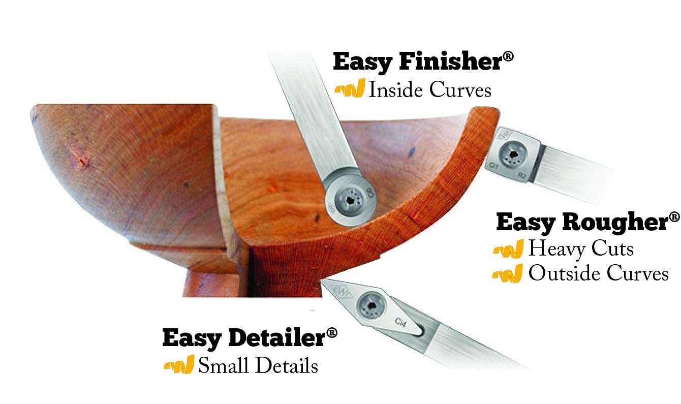Easy Wood Tools 12021 Holzdrechselwerkzeug-Set mit gratis Ci6-R1 Cutter. Set enthält Rougher, Finisher, Detailer sowie eine stabile Kunststoff-Tragetasche.