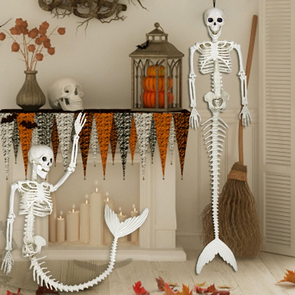 2 Décorations Halloween Sorcière Squelette à Suspendre - 120x94 Cm, Plastique Et Gaze, Pour Extérieur