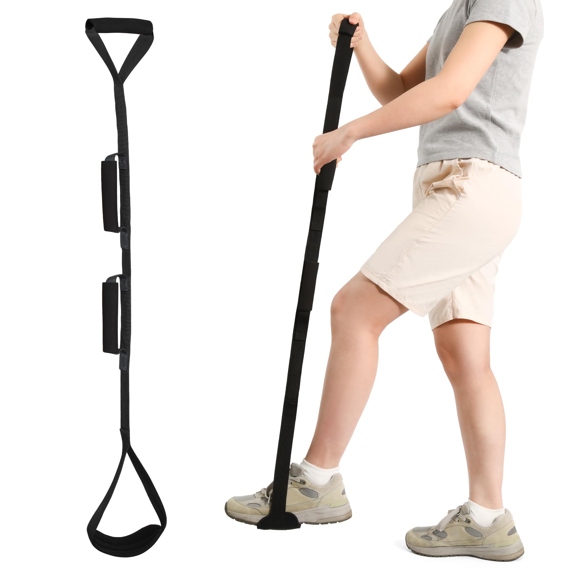 Kekoy 122 cm langer Beinhebergurt mit Fuß- und Handgriff | Für eingeschränkte Mobilität nach Hüftersatz, Ein- und Aussteigen aus Bett, Auto und Rollstuhl (122cm Schwarz)