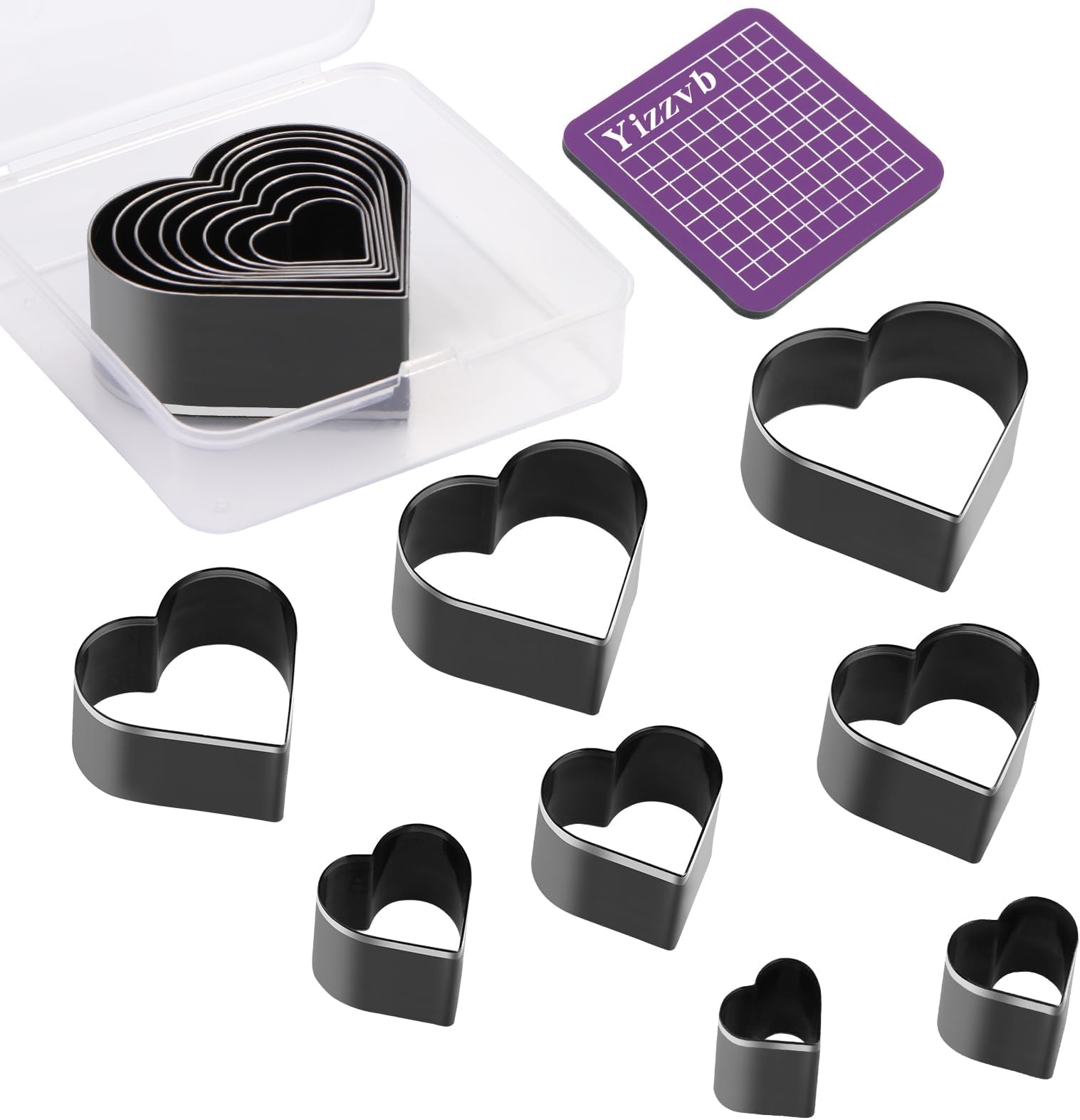 8 Pcs Heart Leather Cutter Set, 8 Sizes High Carbon Steel Heart Punch Tools, Sharp Hollow Die Cutters for DIY Leather Crafts, Jewelry Making with Portable Plastic Storage Box