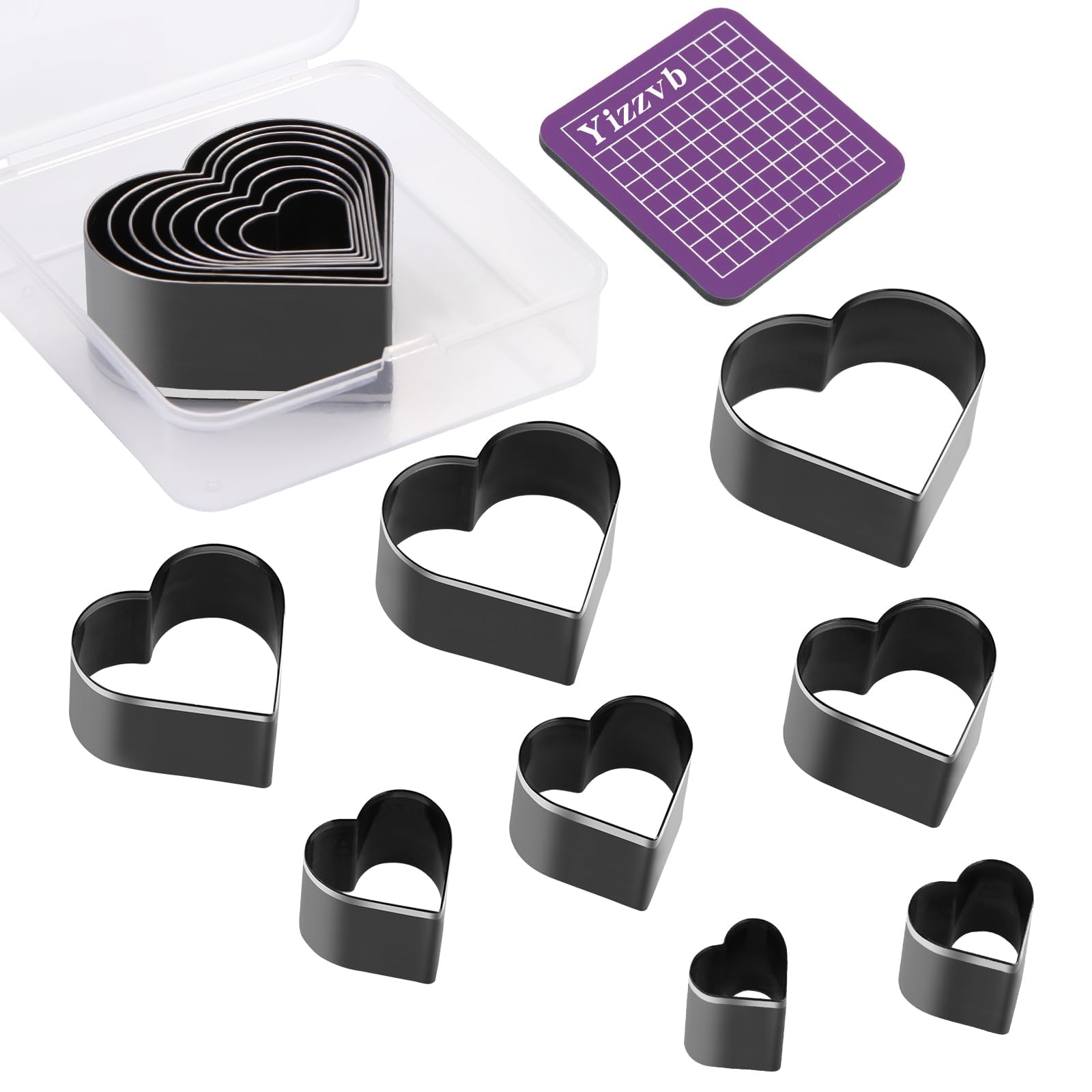 8 Pcs Heart Leather Cutter Set, 8 Sizes High Carbon Steel Heart Punch Tools, Sharp Hollow Die Cutters for DIY Leather Crafts, Jewelry Making with Portable Plastic Storage Box