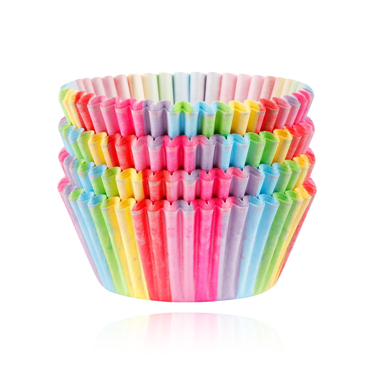 Hopzab 100 Pcs Rainbow Paper Baking Cases, Vibrant Muffin Liners for Parties, Oven Microwave Safe, Food Grade Natural Paper, 3.2x5x6.8cm Dimensions