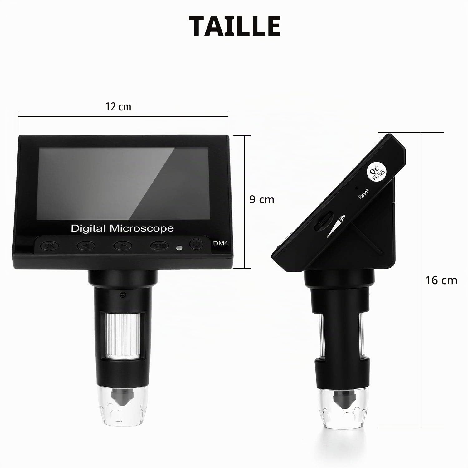 WADEO Microscope Numérique avec Écran LCD 1000 x 10,9 cm - Loupe Vidéo Électronique USB avec 8 Lumières LED Réglables et Rechargeables - Support en Métal pour Enfants et Adultes