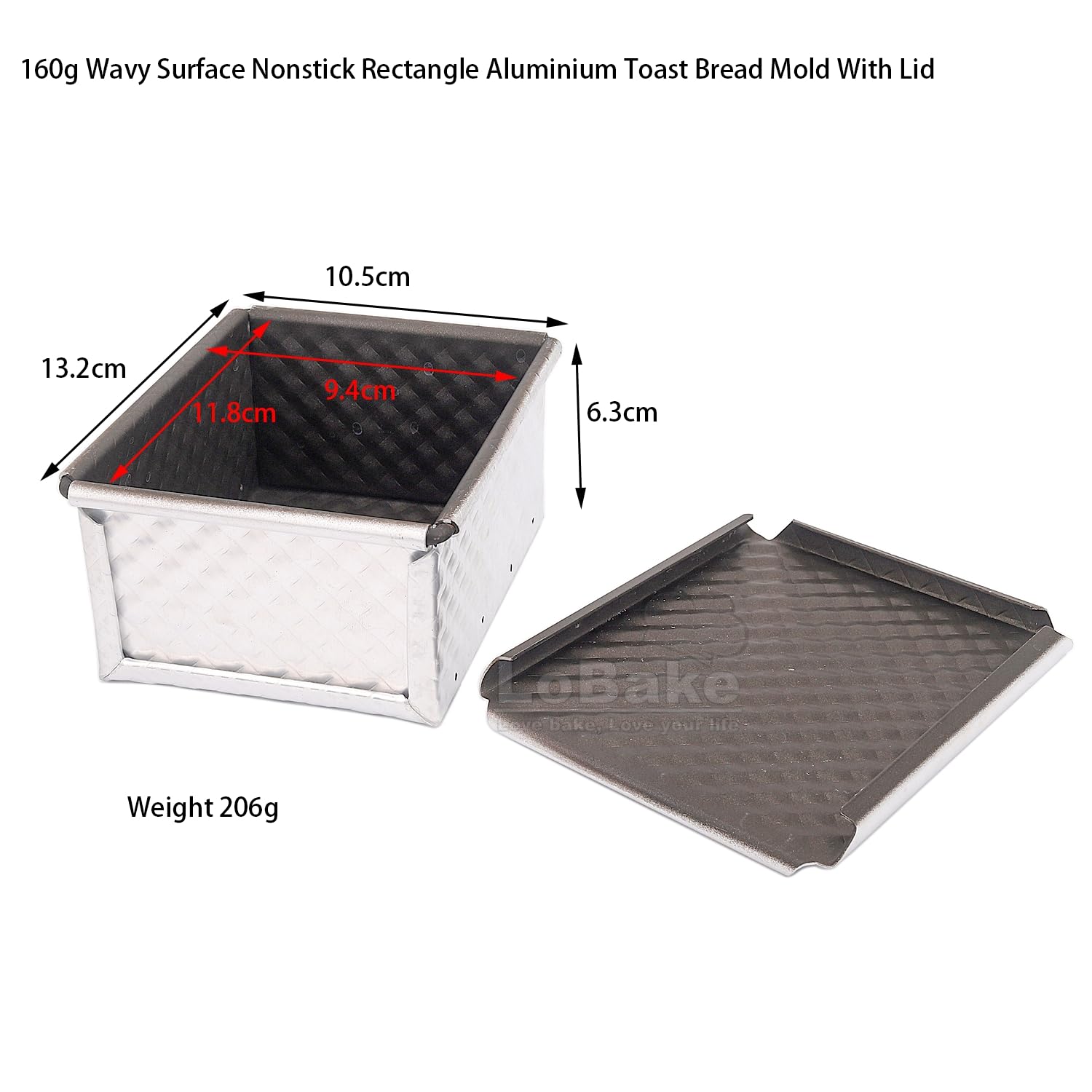 LoBake 160g 320g Smooth and Wavy Nonstick Aluminum Rectangle Toast Bread Mold With Lids Mousse Cake Cheese Pan Tin DIY Baking Tools (160g Wavy Surface Toast Mold)