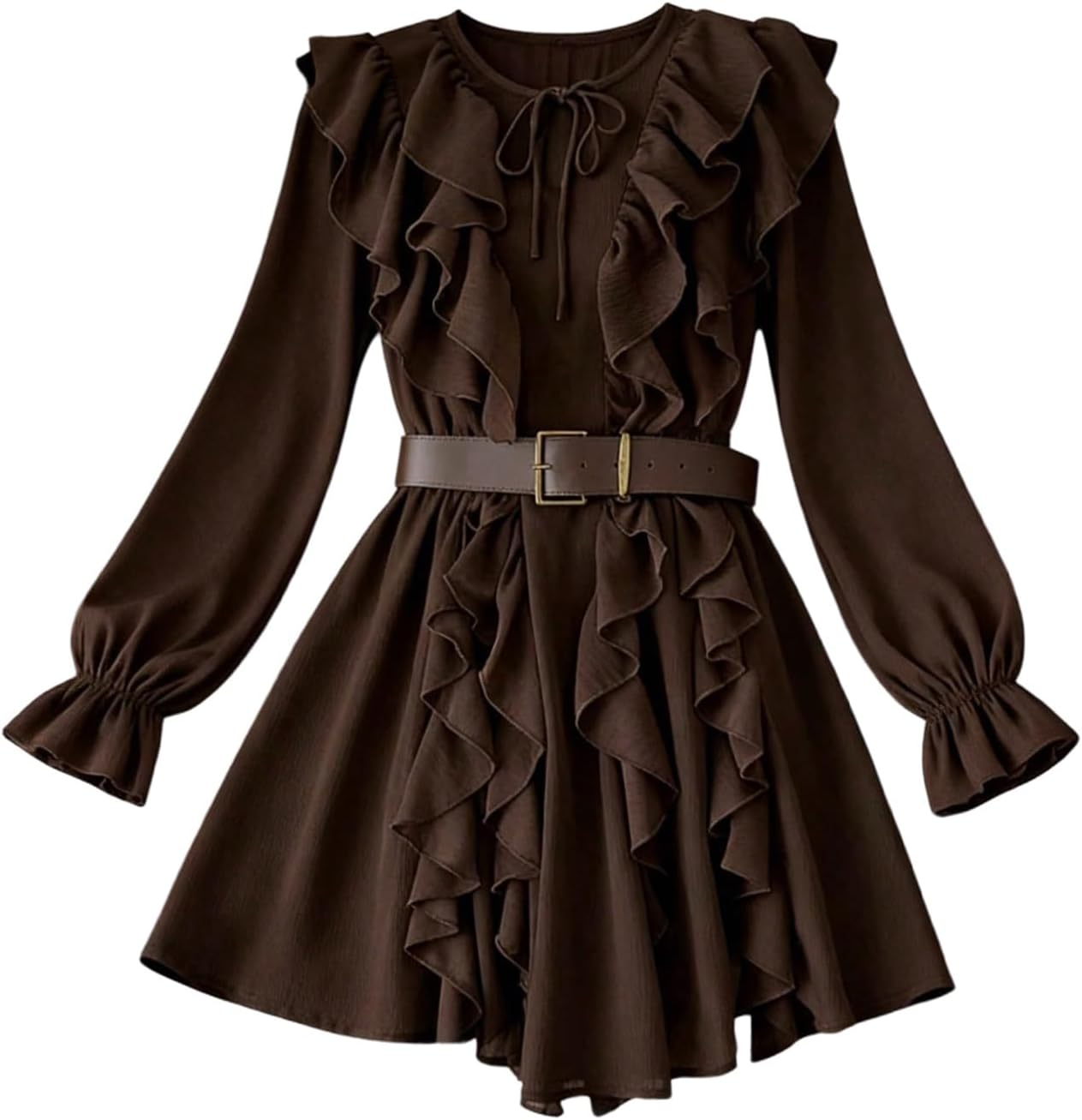 Amazon.com: GORGLITTER Women's Lantern Long Sleeve Mini Dresses Ruffle ...