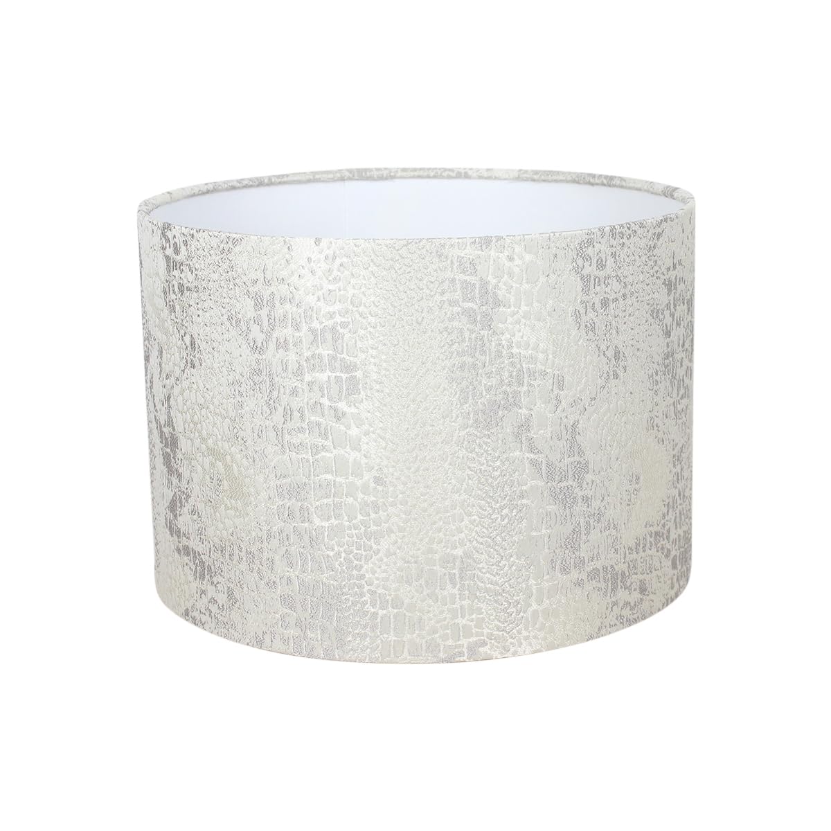 Serpentine Ivory White & Silver Faux Snakeskin Fabric Drum Lampshade (30cm Diameter Table/Standard Lamp)