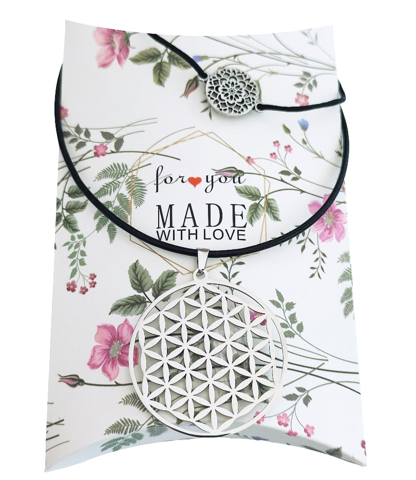 SIMBOLIKS Collar Flor de la Vida en Acero Inoxidable | Colgante de Geometría Sagrada y Amuleto de Protección | Energía Positiva, Sanación y Equilibrio Espiritual | Joyería Holística para Mujer