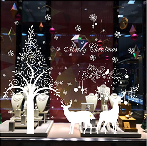 White Reindeer Snowflake Christmas Tree Wall Sticker Home Decor Decal for Glasses Shops Window
