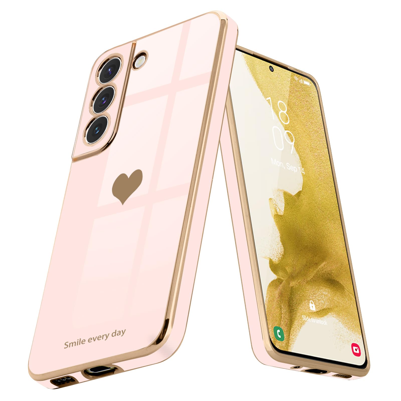 Teageo Kompatibel mit Samsung Galaxy S23 Hülle, Süße Herzmuster Mädchen Handyhülle Luxuriös Galvanisierte Glitzer Weich TPU Kameraschutz Kratzfest Stoßfest Schutzhülle für Galaxy S23 Schutzhülle