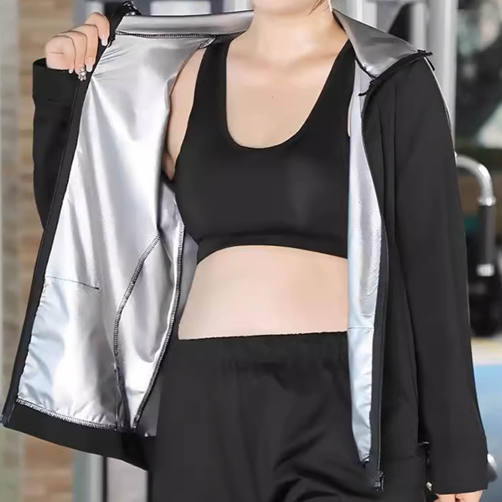 Qahdeikd Sauna Suit for Women Weight Loss Gym Boxing Wrestlers Workout Sweat Suits Jacket Pant (Black, 2XL)