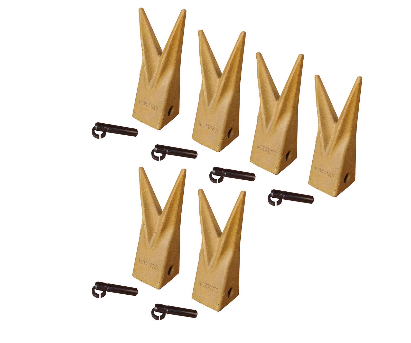 Backhoe Bucket Cat Style Tiger Teeth with pins & retainers, Set of 6, 1U3202WTL