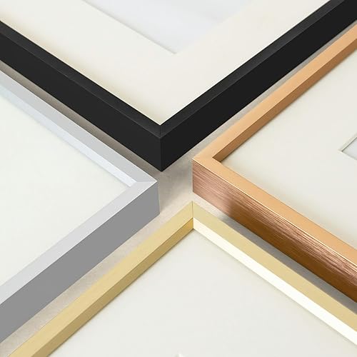 Vista 24 de Golden State Art - Marco de fotos de aluminio satinado clásico de 8 x 10 con alfombrilla de color marfil para fotos de 5 x 7 y cristal real, Dorado