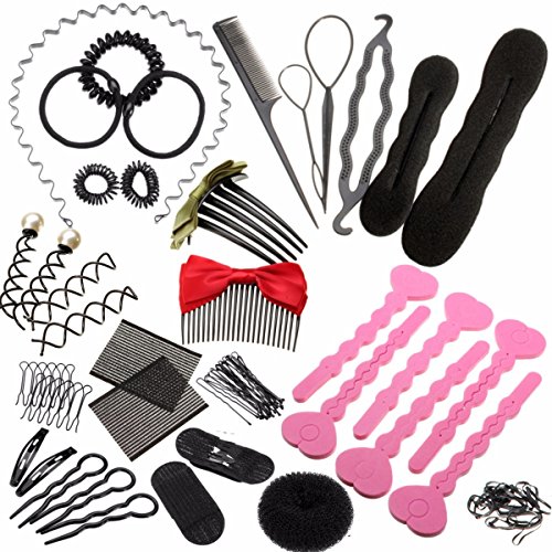 Luckyfine Accesorios de Peinado, Kit Completo y Variado para Peinados, Accesorios de Maniqui Peluquería 19 pcs