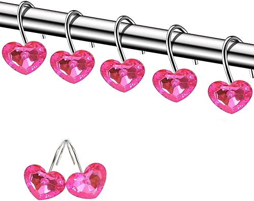 Ganchos para cortina de ducha con forma de corazón para baño, 12 piezas decorativas para el hogar, a prueba de óxido, para cortina de ducha, soporte