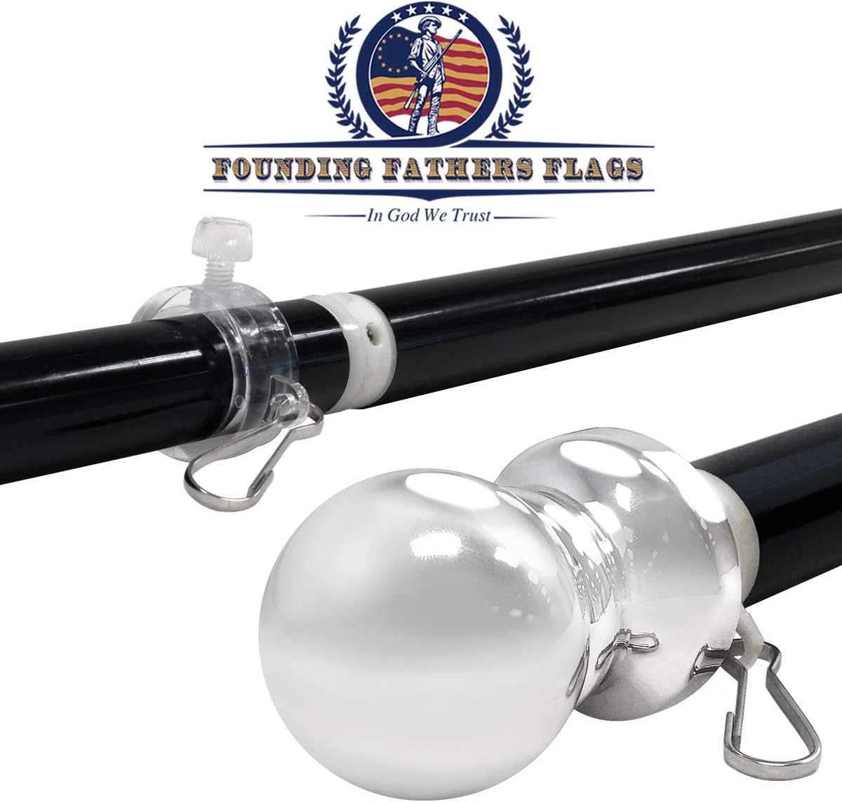 6ft Spinning Flag Pole - Black Flag Pole & Silver Topper - Outdoor Wall Hanging Tangle Free Spinning Flag Pole - Black Label Special Edition Durable Fade Resistant Outdoor Display for House Yard Porch