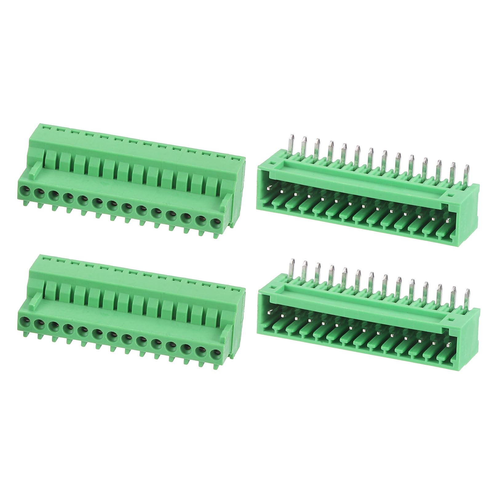 sourcing map 2 Set 14 Pin 2.54mm Pitch 125V 4A PCB Mount Screw Terminal Block Connector, Right Angle Pluggable Plug for DIY Electronics Audio Power Modules Cable