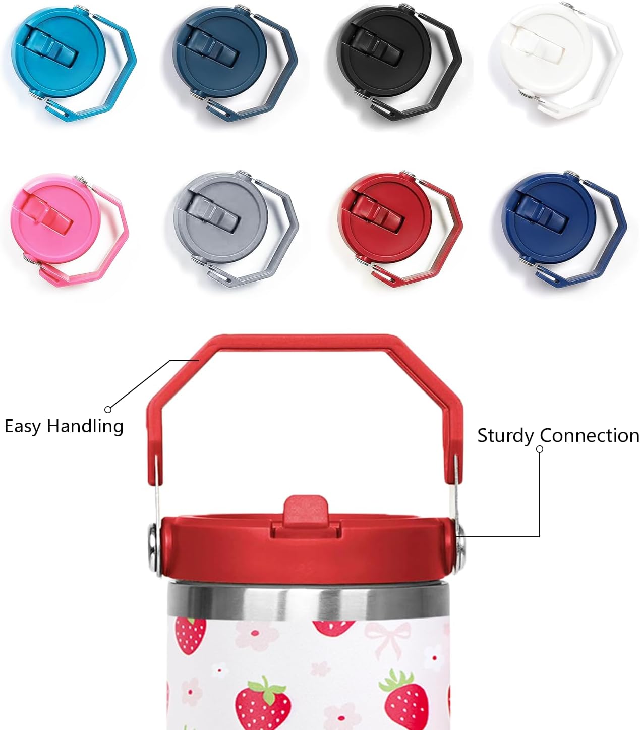 30oz Strawberry Flip Tumbler With Handle Lid and Straw,Strawberry Floral Coffee Mug Cup Water Bottles,Strawberry Themed Gifts for Women，Strawberry Decor Stuff Accessories - Image 4