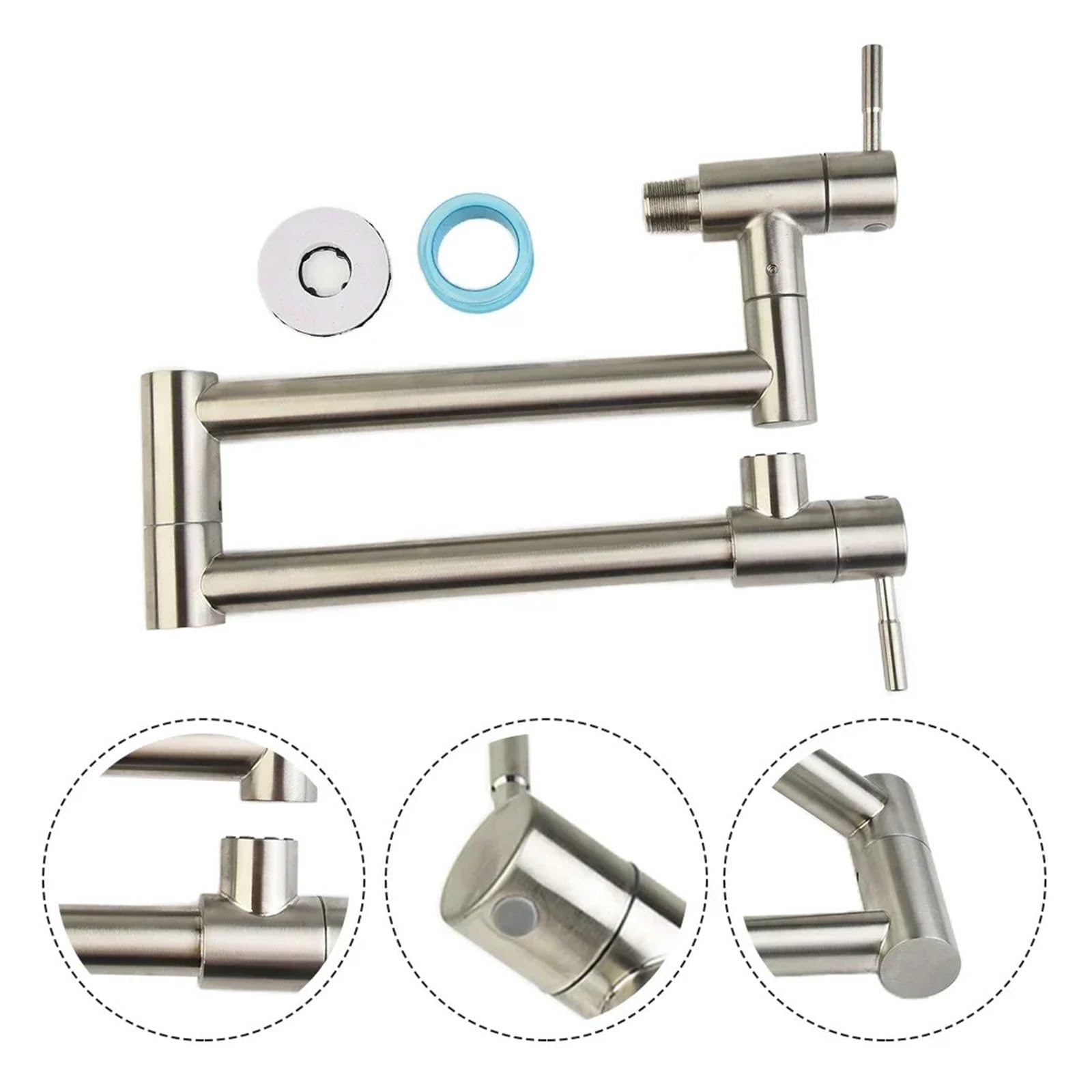 Grifo de Cocina montado en la Pared de latón con un Solo Orificio, Soporte Doble montado en la Pared, Grifo Plegable for llenado de ollas, Giratorio y Plegable
