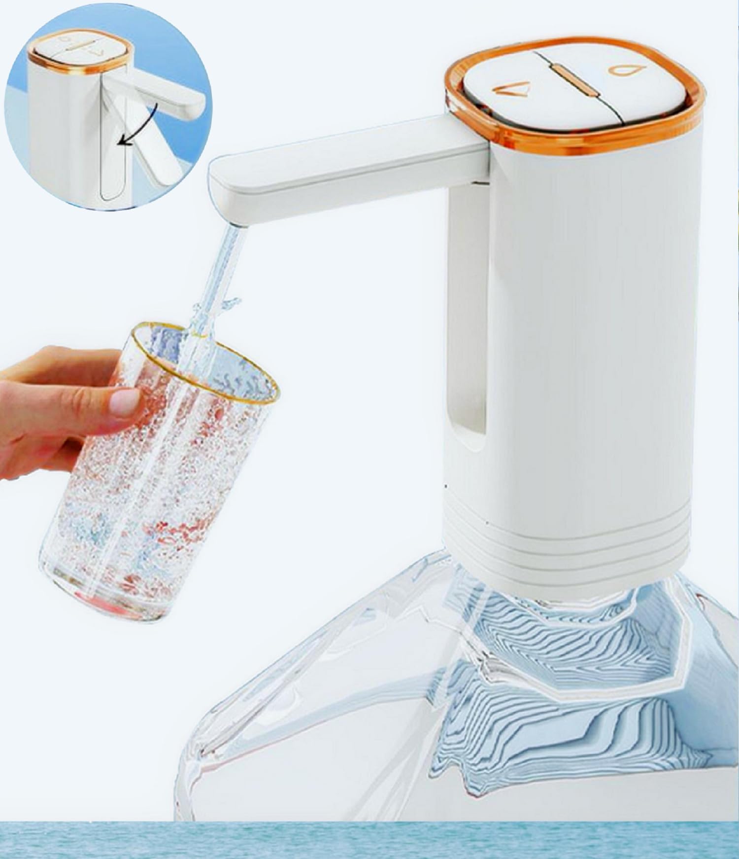5 gallon water dispenser pump [With Professional Quality] Jet foldable design electric bottled drinking water pump dispensers Type-C USB portable water gallon bottle pumps (white-Gold)