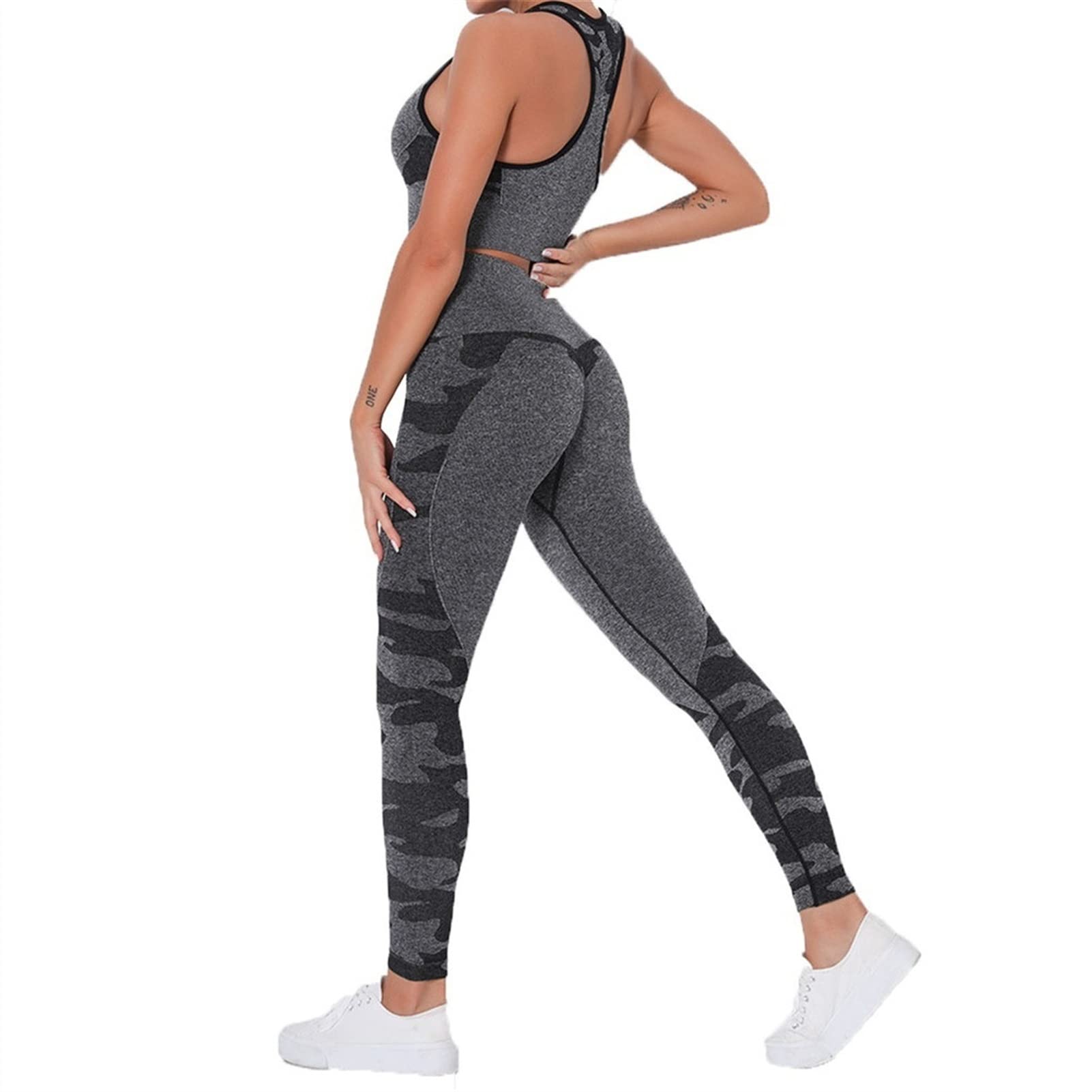 Damskie dresy treningowe do jogi, strój dla kobiet, zestaw 2 sztuki, nakładka do jogi Scrunch tłok, gimnastyka, legginsy bez ramion, sportowy biustonosz z rękawami crop Top Yoga Fitness dres treningowy 2 sztuki